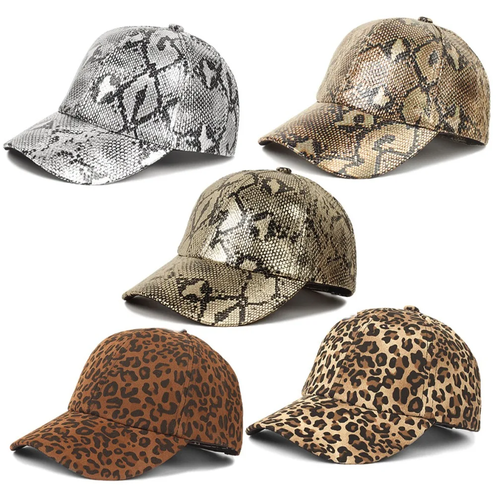 High Quality PU Baseball Cap Adjustable Snake Skin Print Anti-sun Visor Sun Caps Breathable Unisex Hip Hop Gorras