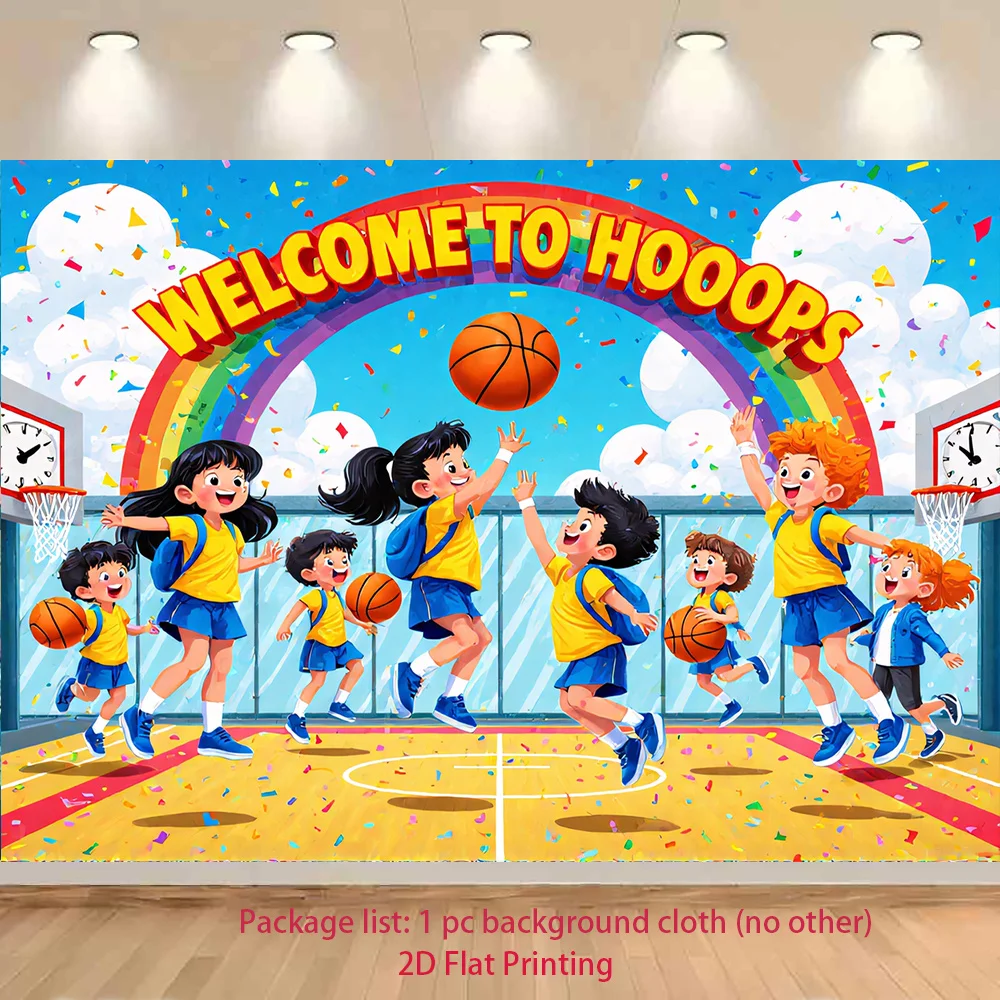 Kids Basketball Team Tapestry, Cartoon Sports Wall Hanging, Colorful Playground Decor for Boys Room Gym School Classroom