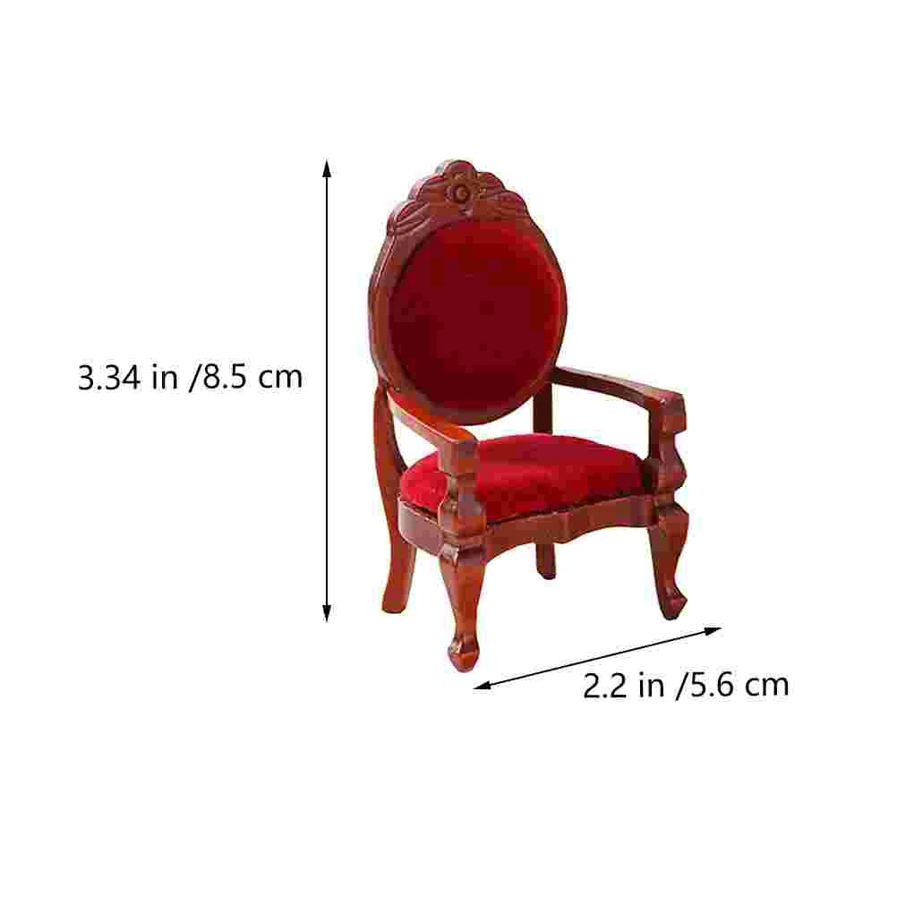 2 PCS Baby Toy Mini Chair Model Red Wood Color Armchair House Ornament Wooden Furniture DIY