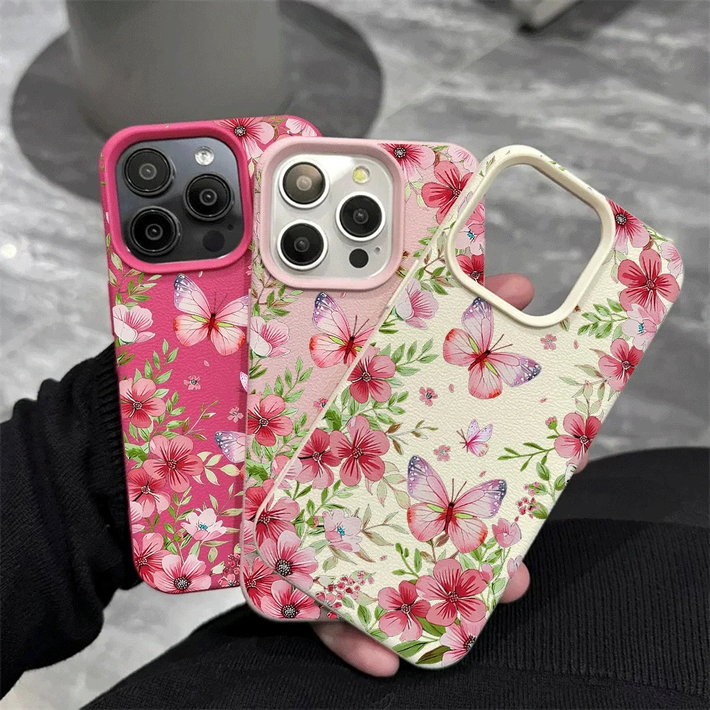 Rosa geblümte Schmetterlings-Handyhülle für iPhone 17 16 15 14 13 12 11 Pro Max 16 15 14 Plus 17 16 15 Pro 17Air Silikon-Matt-Cover – Detail 4