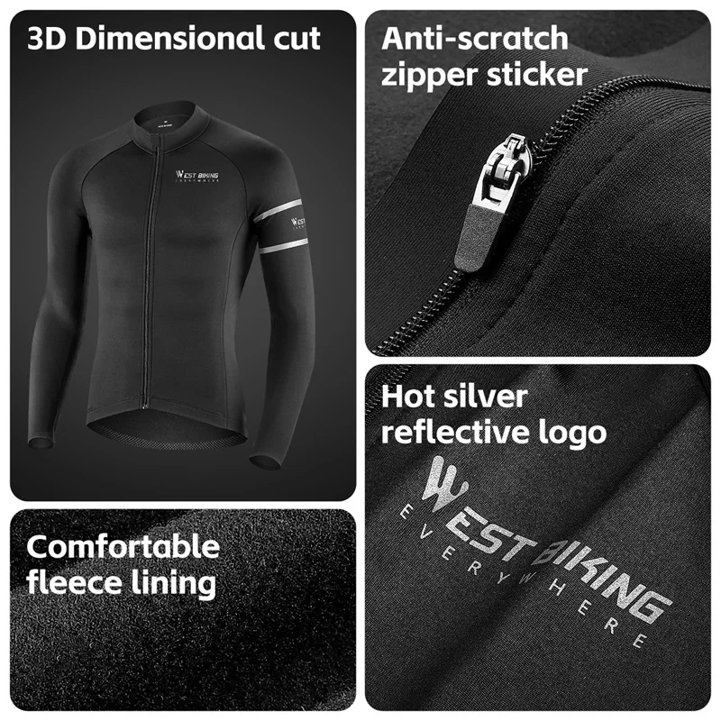 WEST BIKING Long Sleeve Cycling Jersey Winter Fleece Warm Coat Shock Absorption Pad Cycling Pants Bib Pants Suit Sport Gear