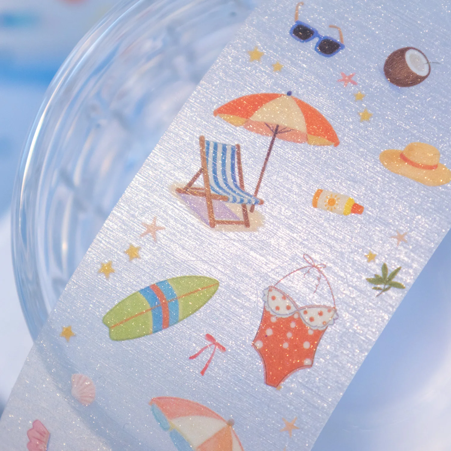40mm * 2m Banxia Time Series Kawaii Ins Summer Theme Drawing Flash Sand Die Cutting Tape DIY Diary Scrapbook Aesthetic Supplies