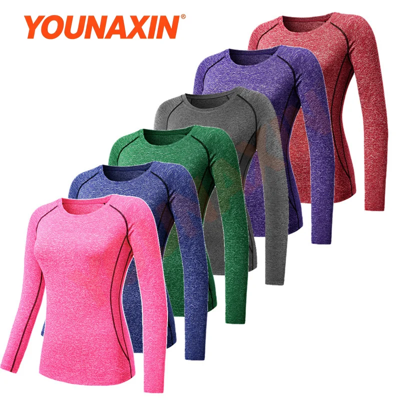 Women's Yoga T-shirts Long Sleeves Gym Training Tight Fitness Clothes Cycling Running Top Sportswear S M L XL 2XL 3XL YOUNAXIN
