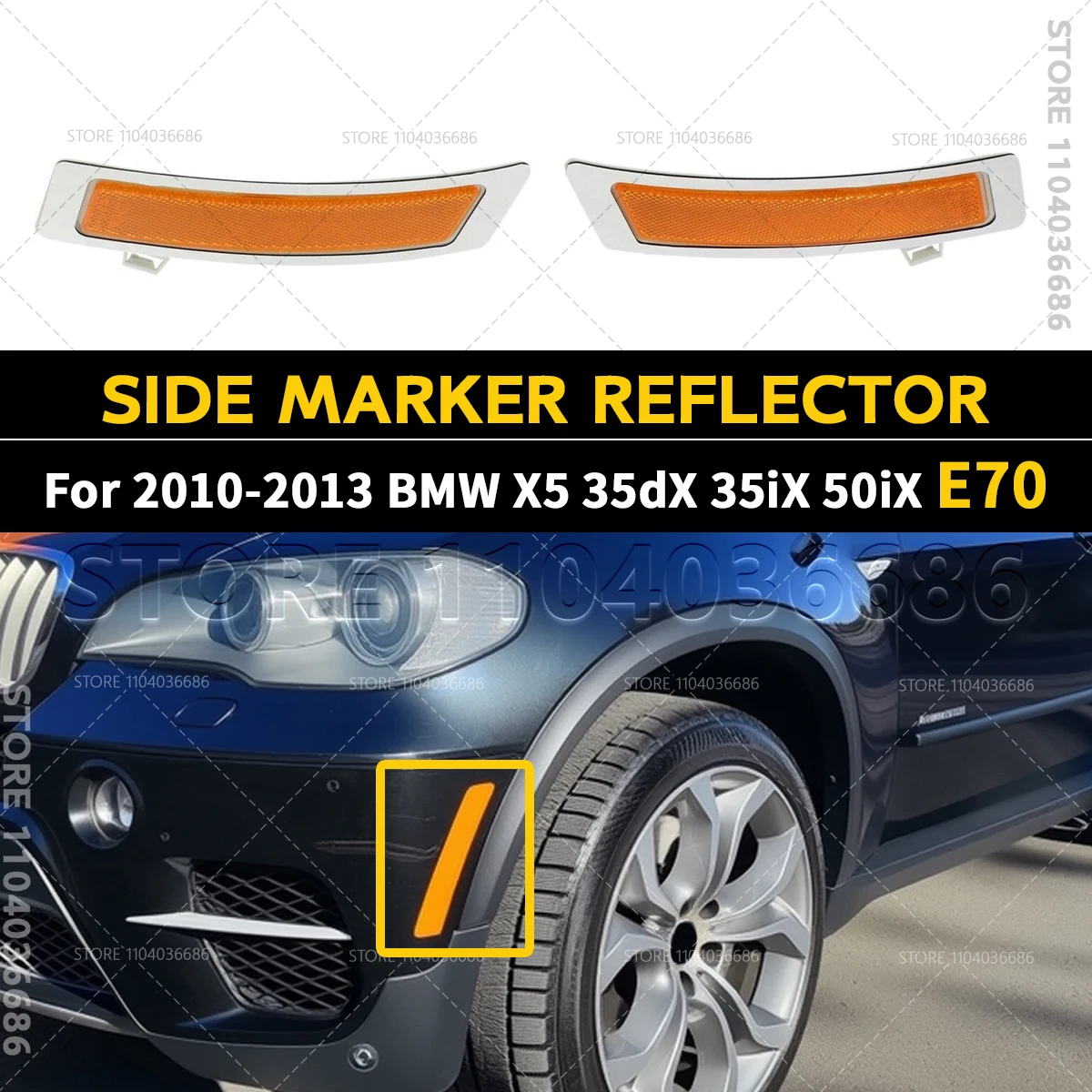 

Для BMW X5 35dX 35iX 50iX (E70) 2010-2013 гг., передний бампер, боковой габаритный отражатель, лампа 63147274433 63147274434