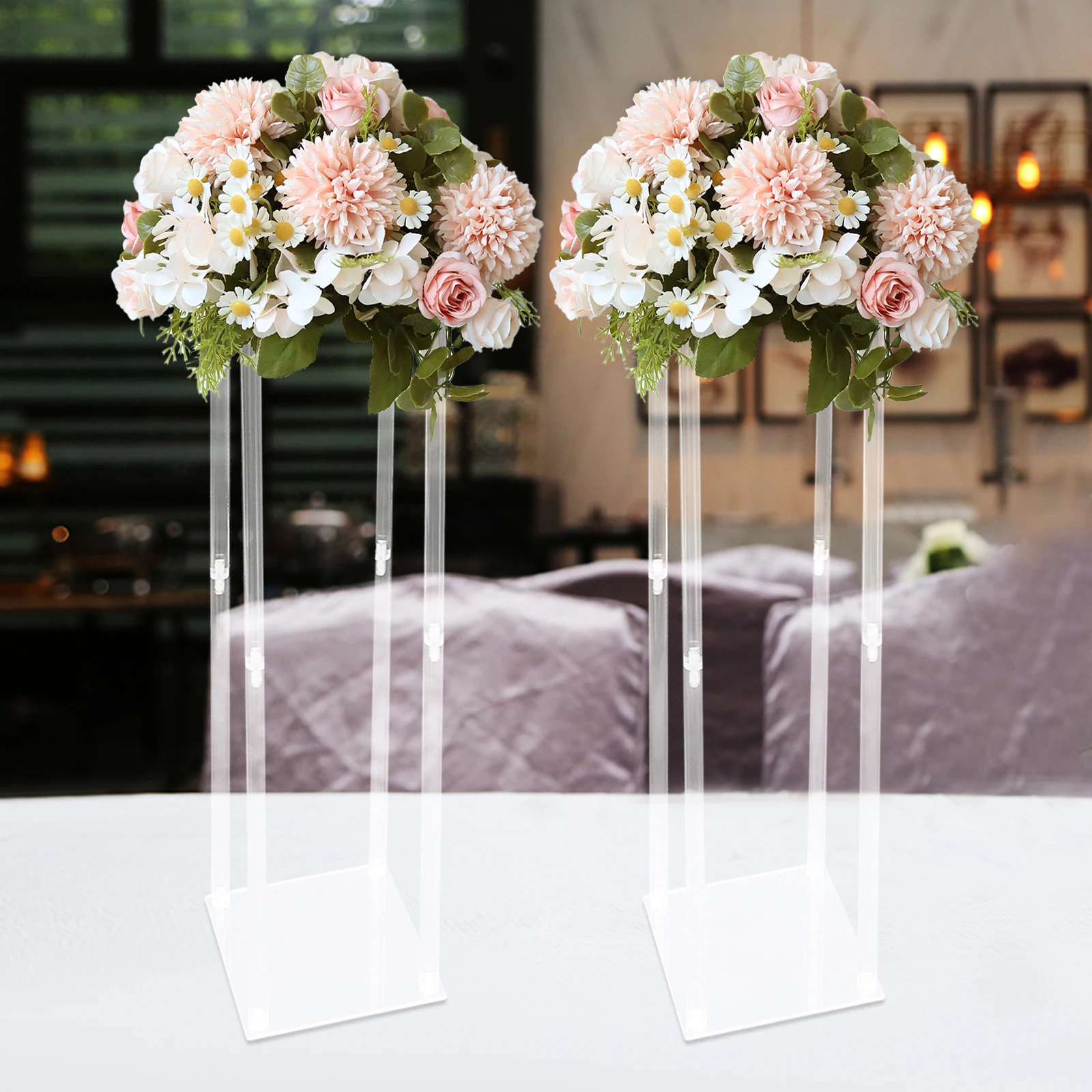 2pcs Wedding Flower Stand Acrylic Rectangular Flowers Vases Column Stands for Wedding Party Table Centerpiece