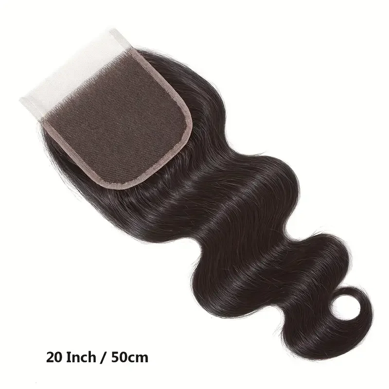 Cabelo humano Remy peruano preto natural, fechamento do laço da onda do corpo, tecer, cabelo pré-arrancado do bebê, 4x4, 10-20 em