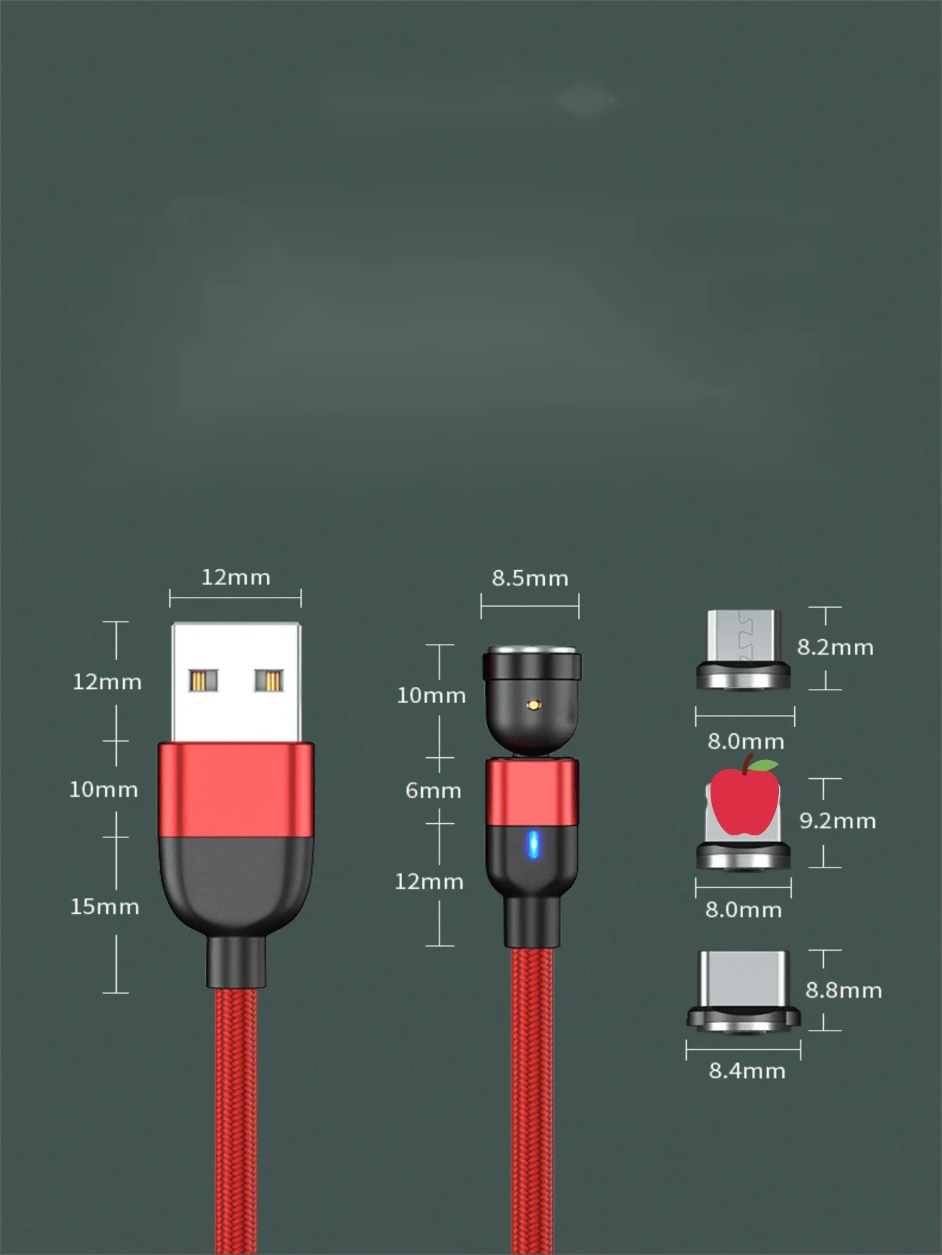 3A fast charging rotating magnetic data cable, 540 degree blind suction circular magnetic charging cable, three in one bent magn