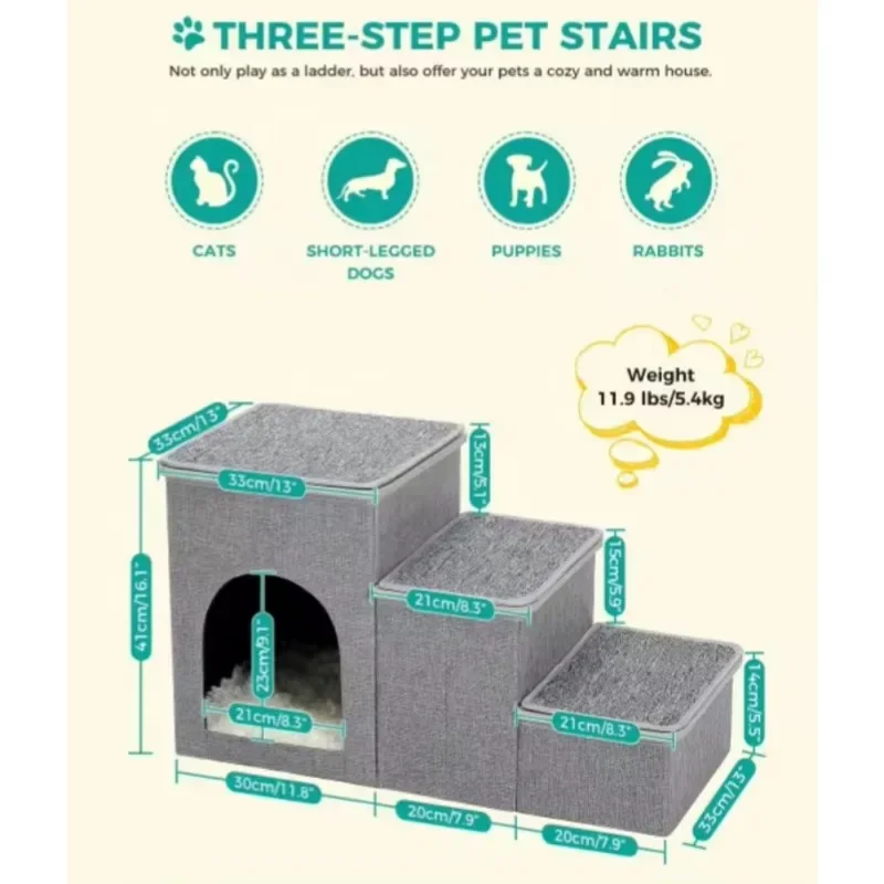 Pet Folding Step Ladder for Small Dogs and Cats Portable Ramp Stairs with Storage Space Dog Beds