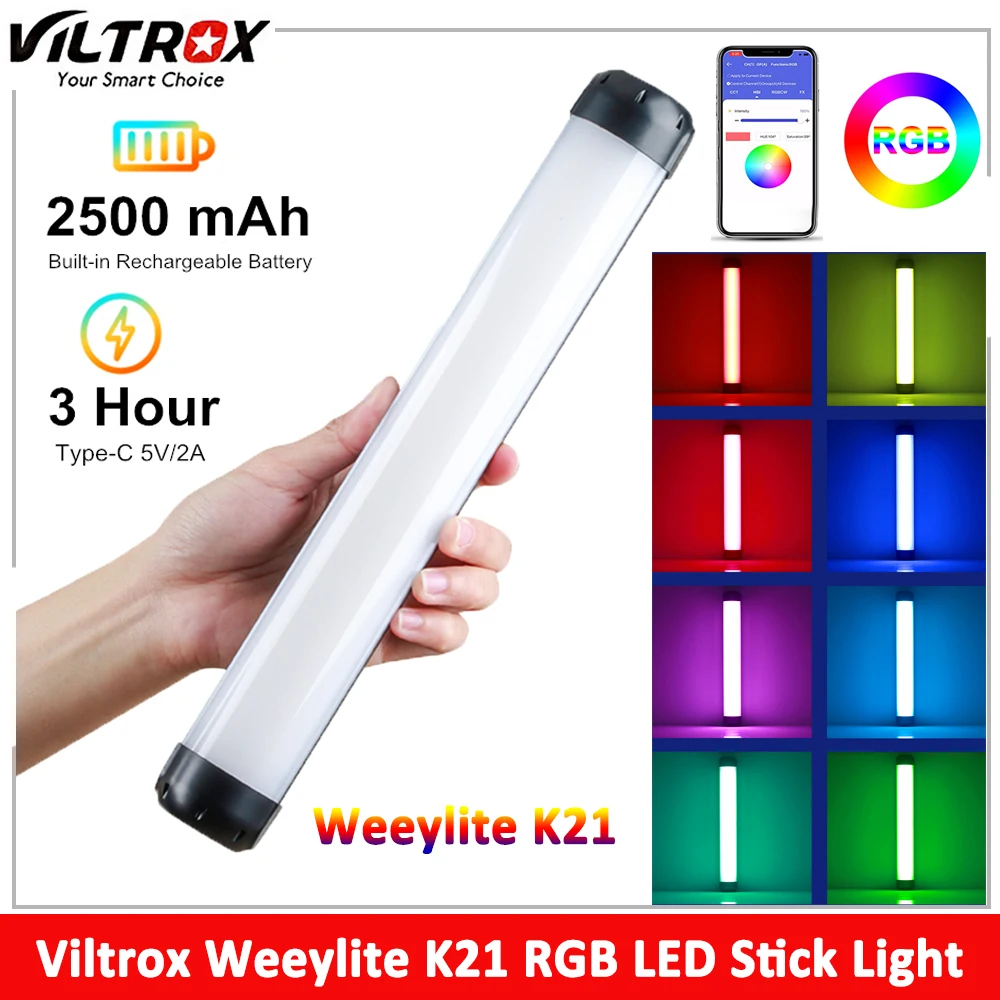 

Weeylite K21 RGB LED Video Light Handheld Tube Wand Stick CTT Magnetic Photography Lighting 2500mAh APP Control for YouTube Tik