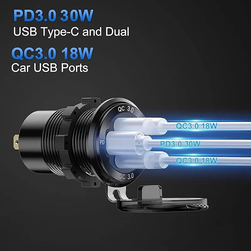 

Digital Display Car Charger with 4 USB Ports,Aluminum Alloy Fast Charging Hub with PD/QC Support,Universal 12V/24V for Car RV