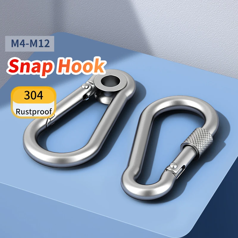 M4 M5 M6 M7 M8 M9 M10 M11 Mini Carabiner Hook, Stainless Steel Spring Safety Buckle With Hole Nut for Outdoor Use
