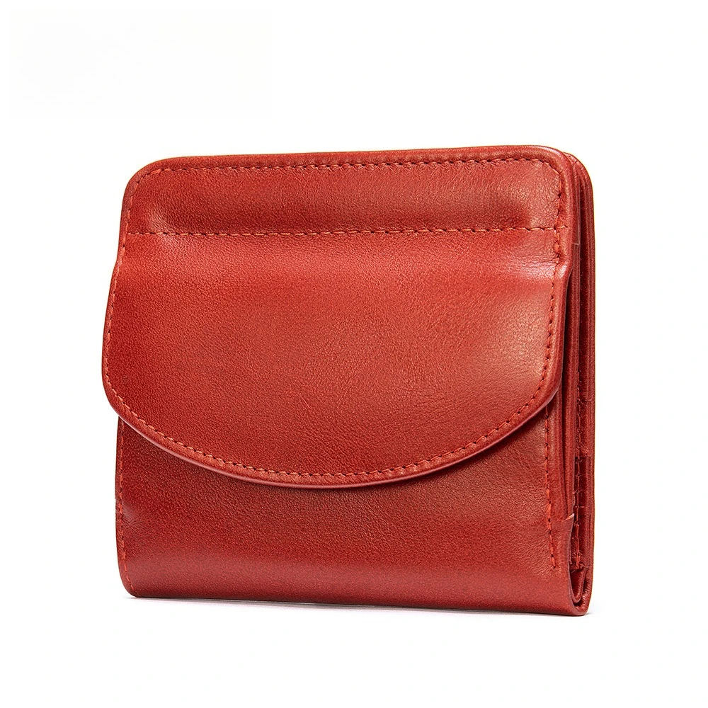 New Women Genuine Leather Mini Wallet RFID Folding Simple Ultra-thin Small Soft Cowhide Wallet Female Card Holder Coin Bags