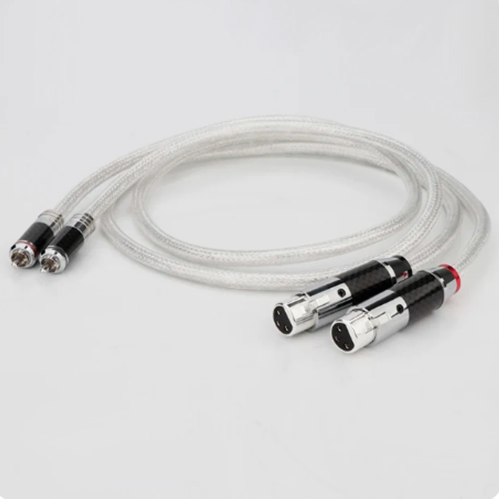 Pair Signal Cable 4N Pure Silver XLR to RCA Cable HiFi Audio 18AWG Solid PSS Core Silver-Plated Carbon Fiber Plug