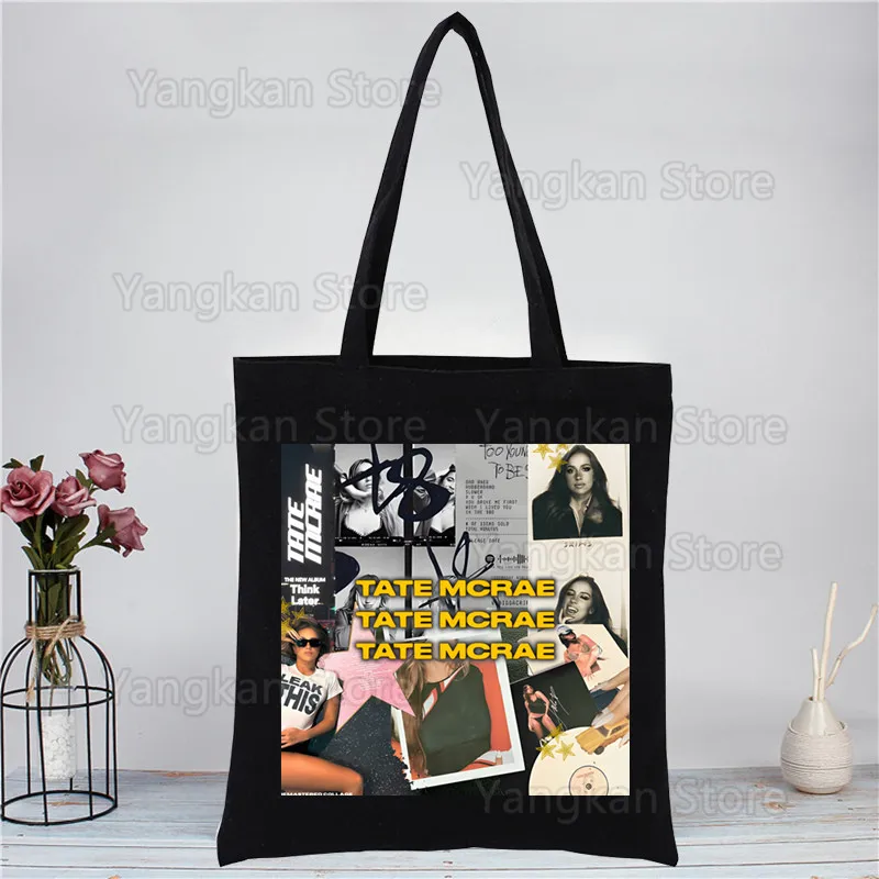 تيت ماكراي ملكة جمال المليئة الأسود الجديد يصل الفن حقيبة قماش قنب حقائب اليد طباعة بسيطة أكياس التسوق الفتيات الحياة عارضة Pacakge #2