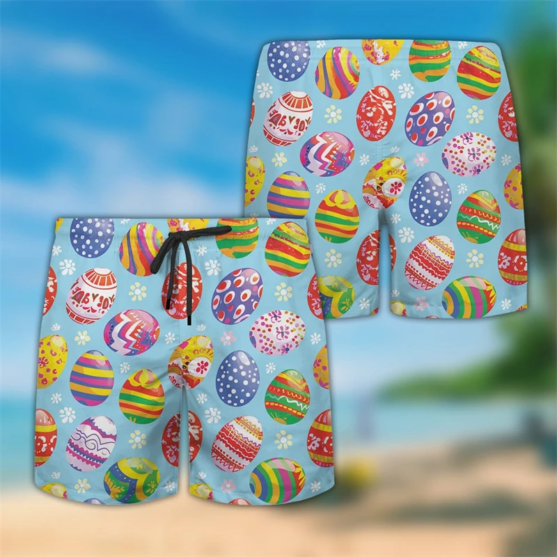 

Hawaiian Easter Day 3D Printed Short Pants For Men Clothes Colorful Eggs Beach Shorts Casual Aloha Kids Trunks Boy Trousers Tops