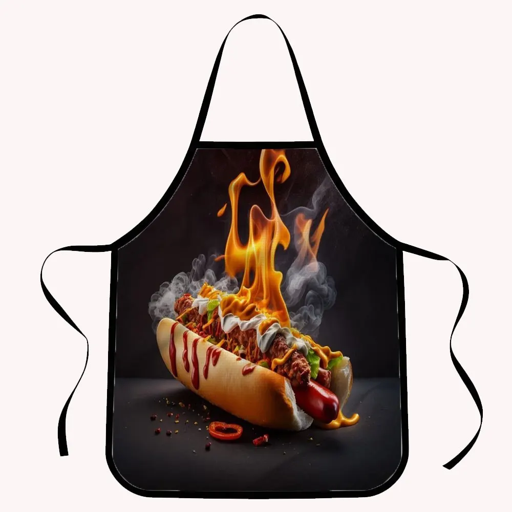 Divertido Delantal con Estampado Digital de Perrito Caliente con Salsa Abundante para BBQ, Cafetería y Restaurante, Ropa de Trabajo Profesional Unisex