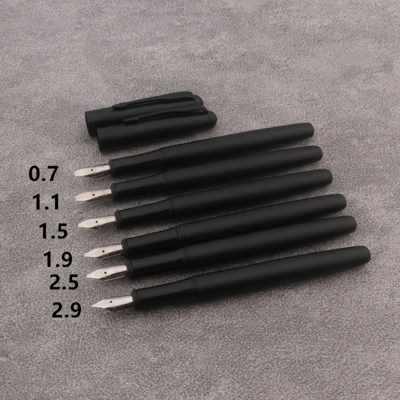 

6pc Parallel Fountain Pen Frosted Black Ink Pen Gothic Arabic Italic 0.7/1.1/1.5/1.9/2.5/2.9mm Nib Office Supplies Pens