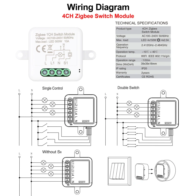 Zigbee Mini Smart Switch Relay Module Support 2 Way Control Switch for Smart Home Automation, Works with Alexa Google Home