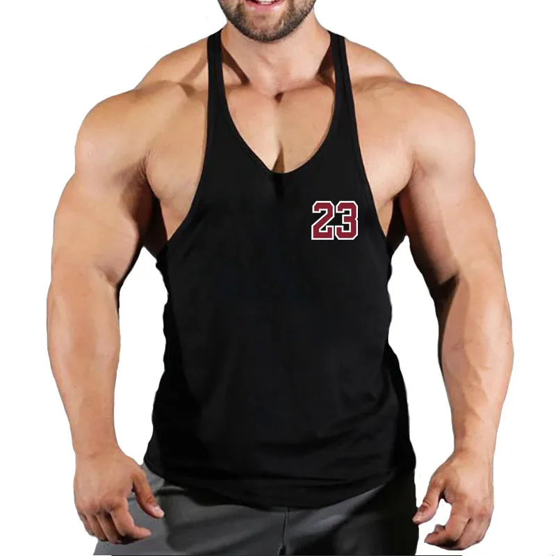 No.23 Muscle top fitness men cotton tanktop gym stringer sleeveless shirt Male workout tank bodybuilding vest Running clothes