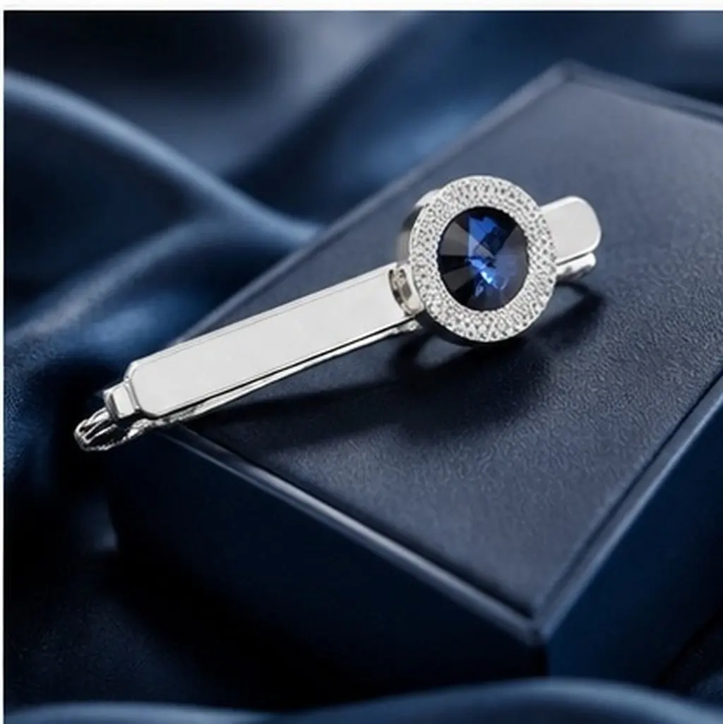2Pcs Mens Tie Clip Stainless Steel Silver Crystal Long-Lasting Lightweight Necktie Bar Formal Occasion Gift for Business Wedding