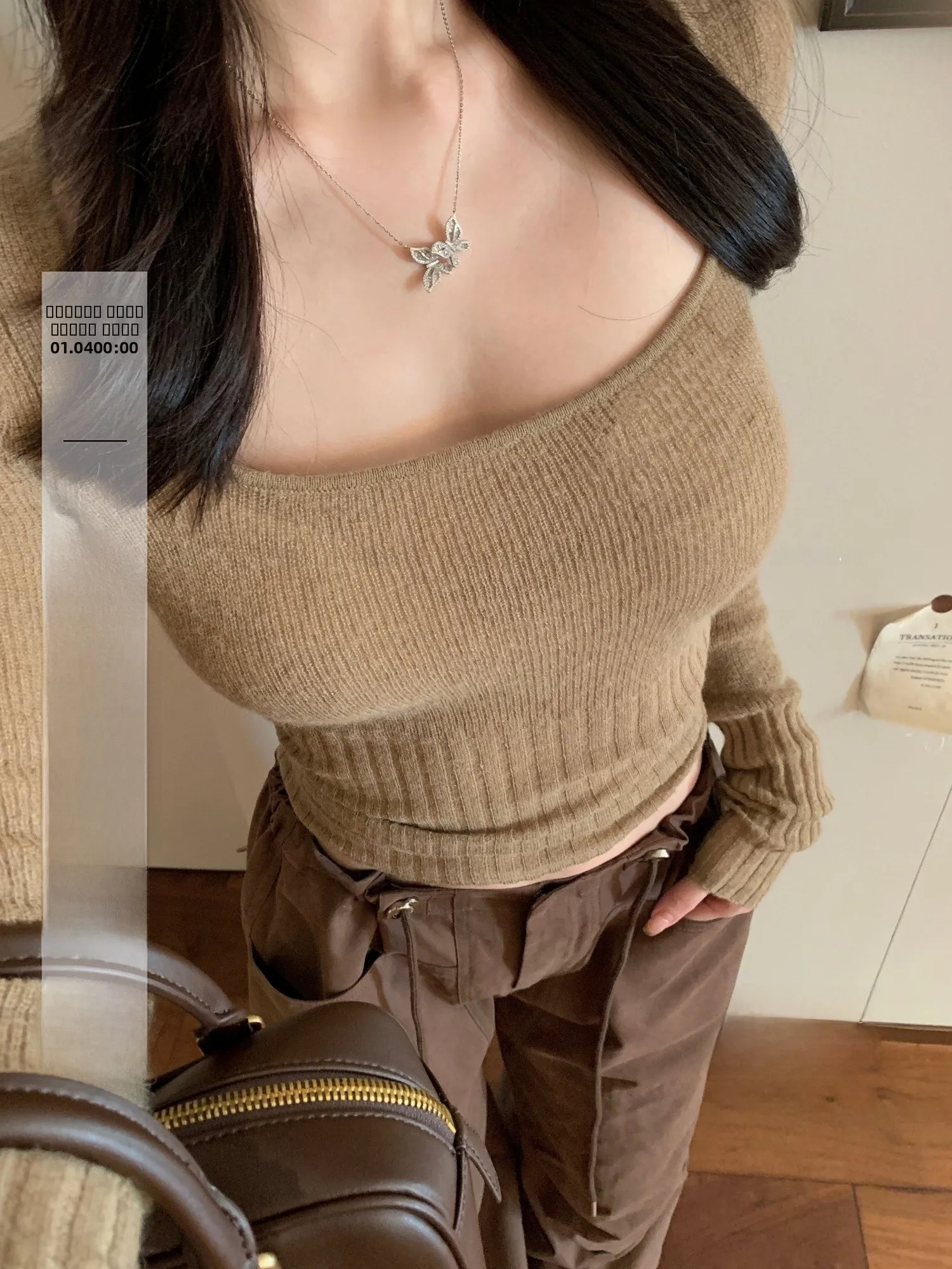 

Женский вязаный топ Ego Studio из тонкой шерсти альпака с квадратным вырезом, прозрачной вставкой и длинными рукавами, подчеркивающий талию