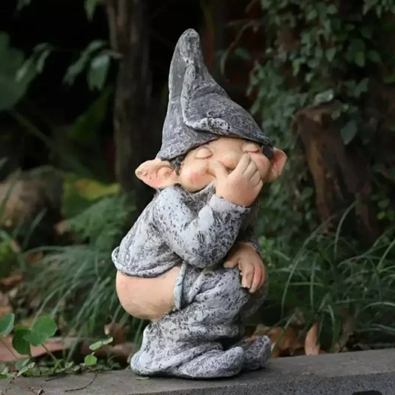 Funny Garden Gnome Statue Elf Resin Crafts Miniature Dwarf Figurine Home Outdoor Courtyard Naughty Gnome Sculpture Ornaments