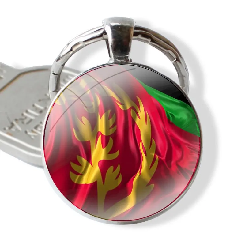 Eritrea Flag banner Keychain Handmade Glass Cabochon Key Ring Holder Pendant Key Chains