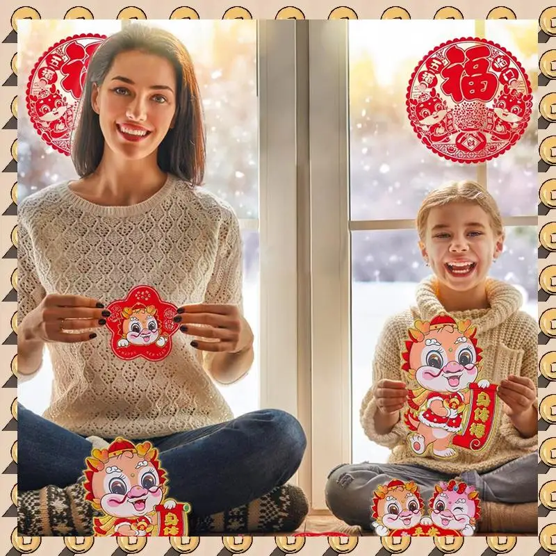 

A003 2024 Chinese New Year Chinese Couplets Chunlian Paper Lantern Chinese Dragon Year Stickers For Spring Festival Party