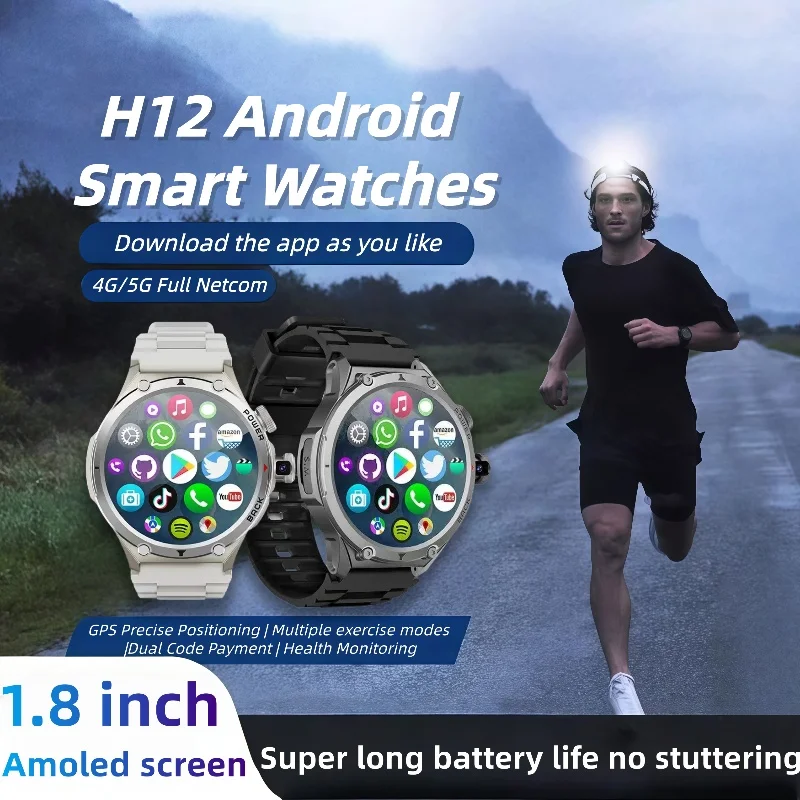 

H12 Smartwatch GPS AMOLED 4G Full Netcom ROM AI Chat Robot Bluetooth Network Call Clock NFC Compass Smart Watch Men Women