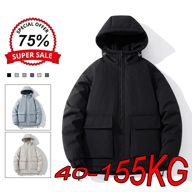 M-8XL Men's Hooded Parkas Plus Size Winter Leisure Tooling Cotton Coat Thickened Warm OVERSIZE Solid Color Multi-pocket Jackets