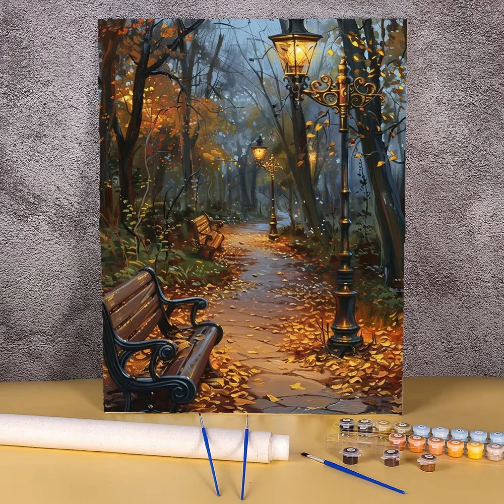 40x50cm Rahmenloses Malen nach Zahlen, Landschaft auf Leinwand, Malen nach Zahlen, Nachtpark-Bild für Kinder, einzigartiges Geschenk, Heimdekoration