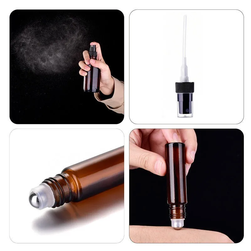 10/15/20/30/50/100/500ml Amber Glass Spray/Dropper Bottles Sprayer Trigger Aromatherapy Dispenser Roller on for Essential Oil