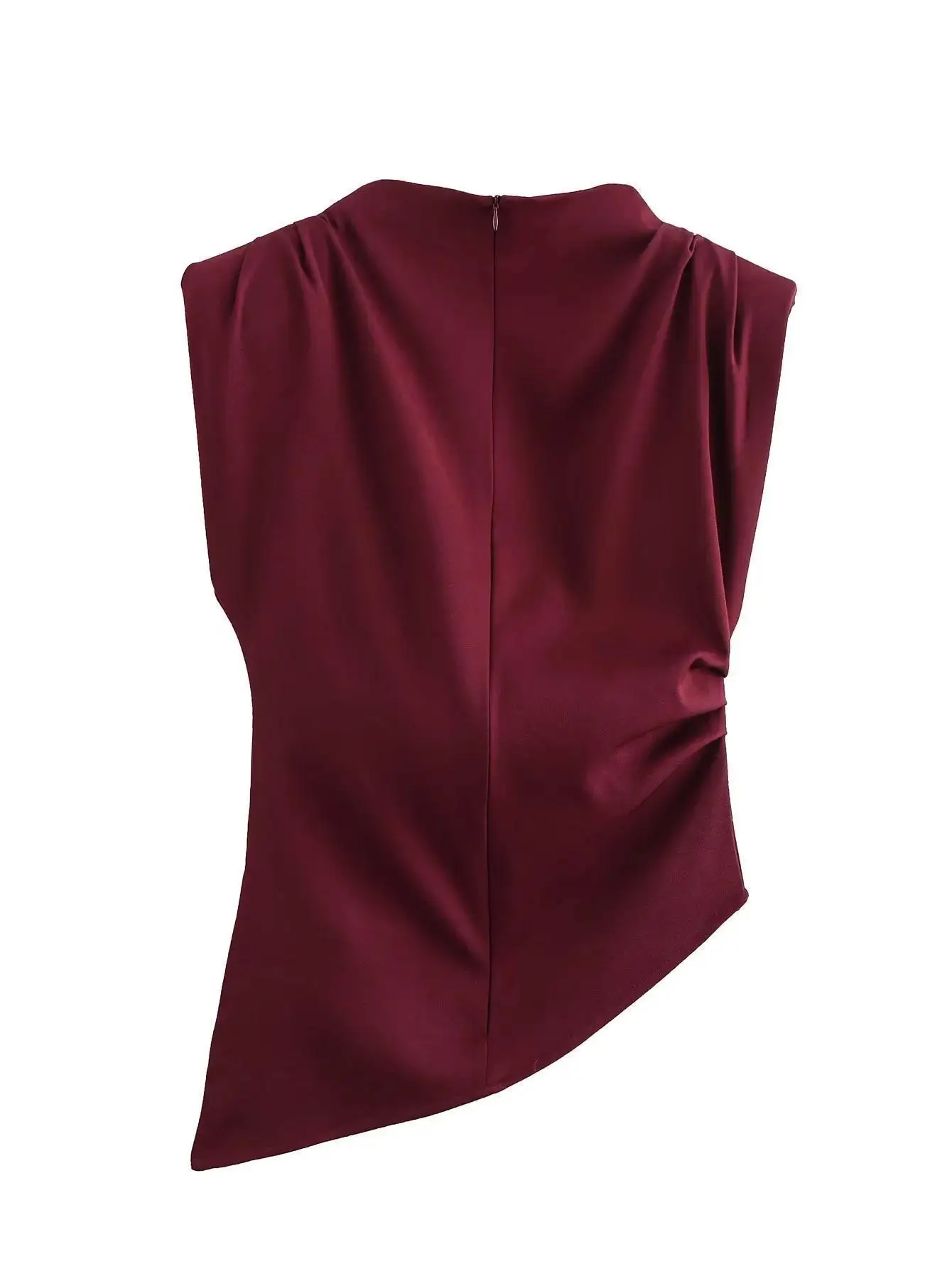 Women’s Fascinating Ruched Sleeveless Blouse with Irregular Hem Solid Color Tops