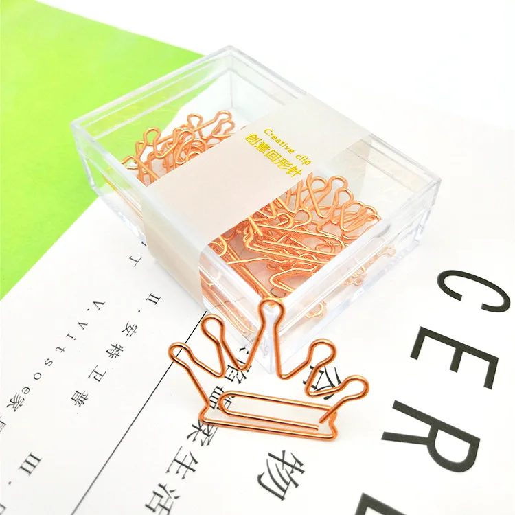 12/Lots rose gold crown paperclip creative book paperclip flamingo shaped paperclip office accessories  paper clips