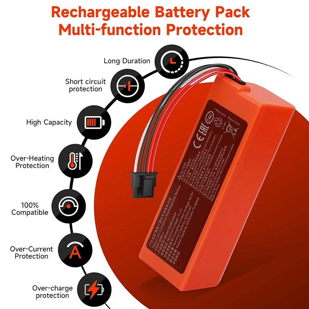 

14.4V 7000mAh Replacement Battery for Xiaomi MJST1S MJST1S 2 Pro MJST1SHW MJSTS Mop 2 C101 Robot Vacuum Cleaner Parts