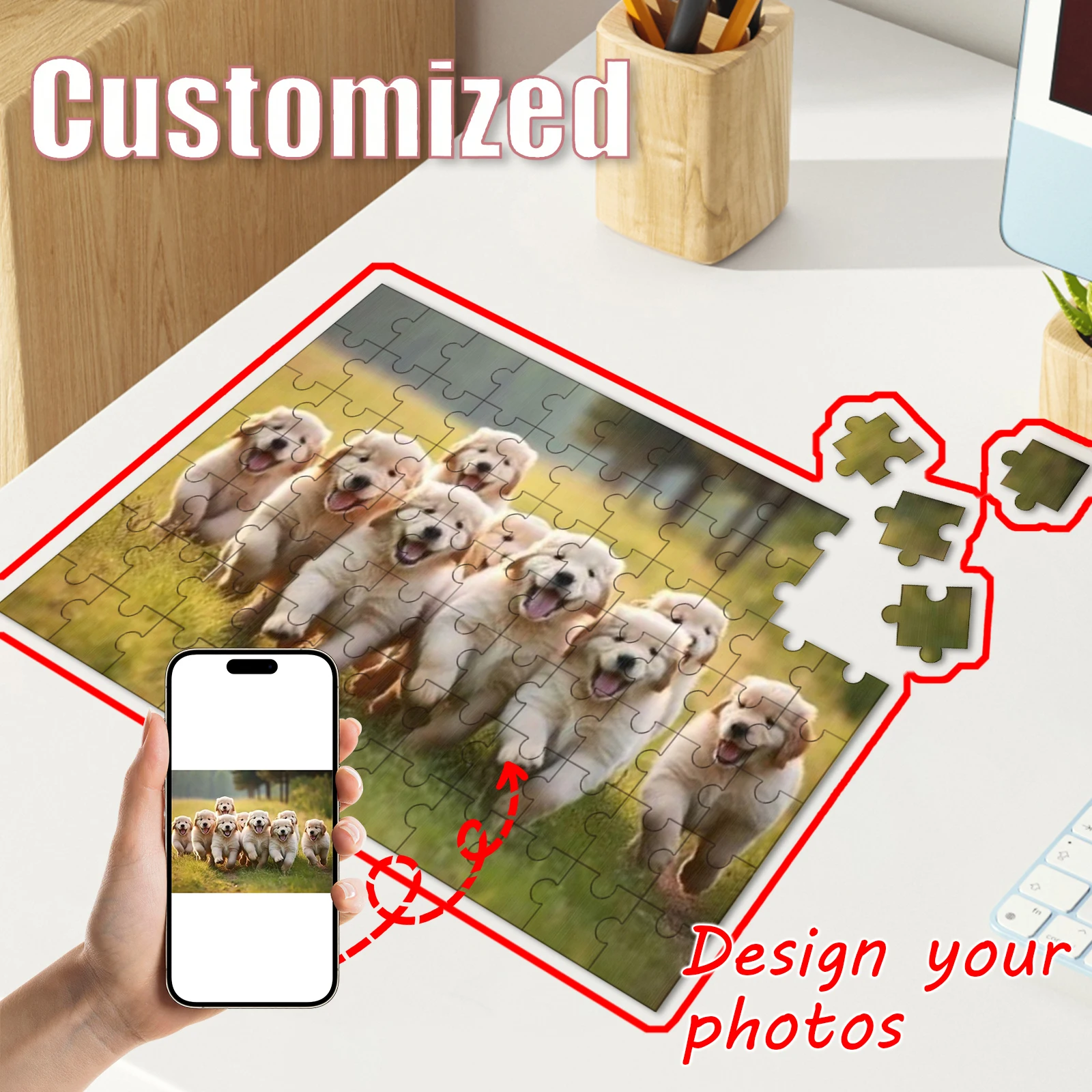 Custom Photo Puzzle - 77pcs DIY Wooden Jigsaw for Couples Pet Pictures & Portraits Easy-to-Assemble with High-Quality UV Puzzles