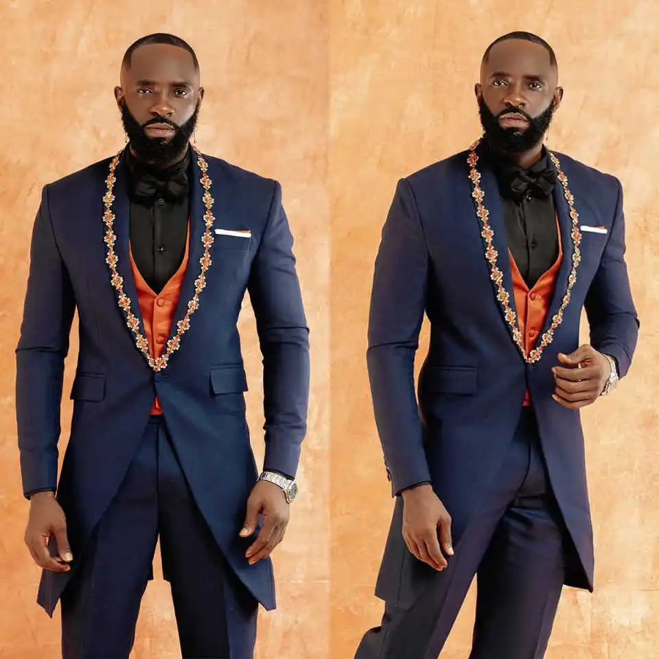 

Classic Wedding Groom Tuxedos Slim Fit 2 Pieces Jacket Pants Shawl Lapel Appliques Men Suits Customized Prom Blazers Ropa Hombre