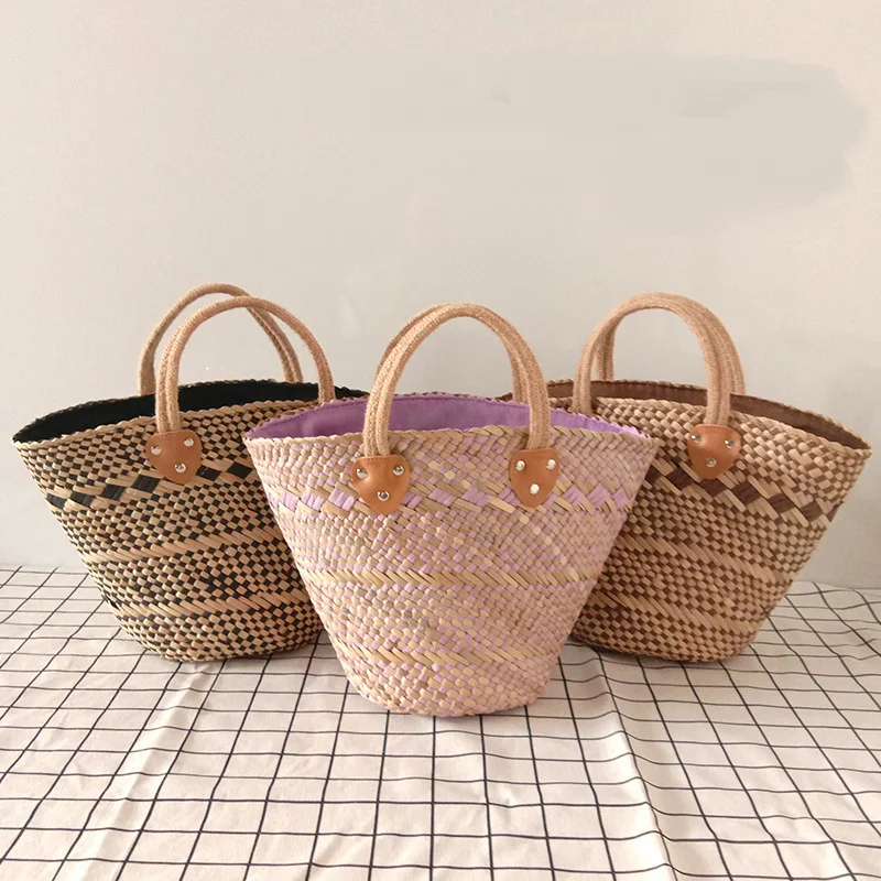 Portable Large Capacity Straw Top-Handle Bags Women Braided Basket Clutches Summer Holiday Beach Bags Female Shopper Handbags