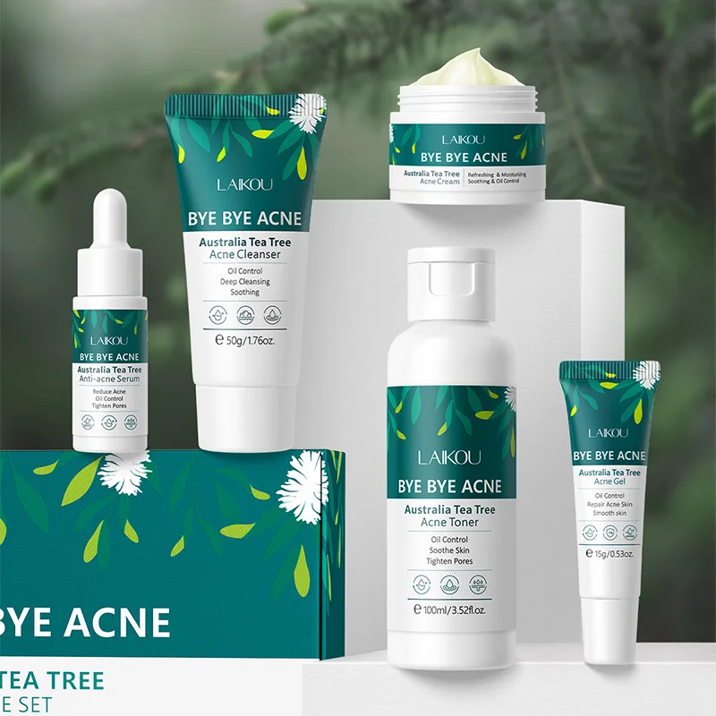 LAIKOU Australia Tea Tree Acne Skincare Five-Piece Set ( Cleanser, Toner, Serum,Gel,Cream), for Oily and Acne-Prone Skin