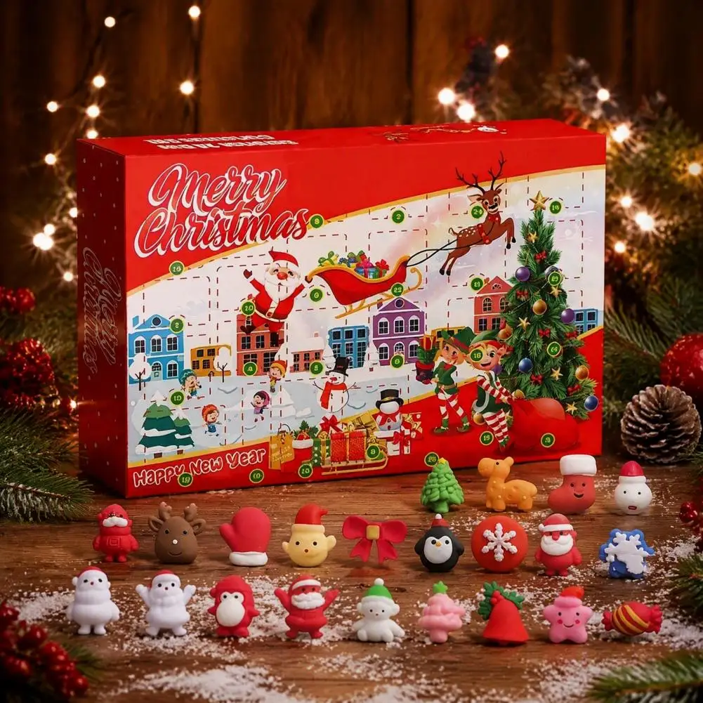 Merry Christmas Advent Calendar with 24 Stress Relief Squeeze Toys 24 Days Xmas Countdown Calendar Box Party Holiday Gift