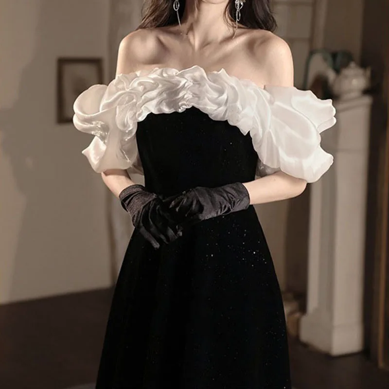 Elegant French Sexy Off Shoulder A-Line Maxi Formal Dresses for Women 2025 Summer Black Prom Evening Guest Long Party vestidos