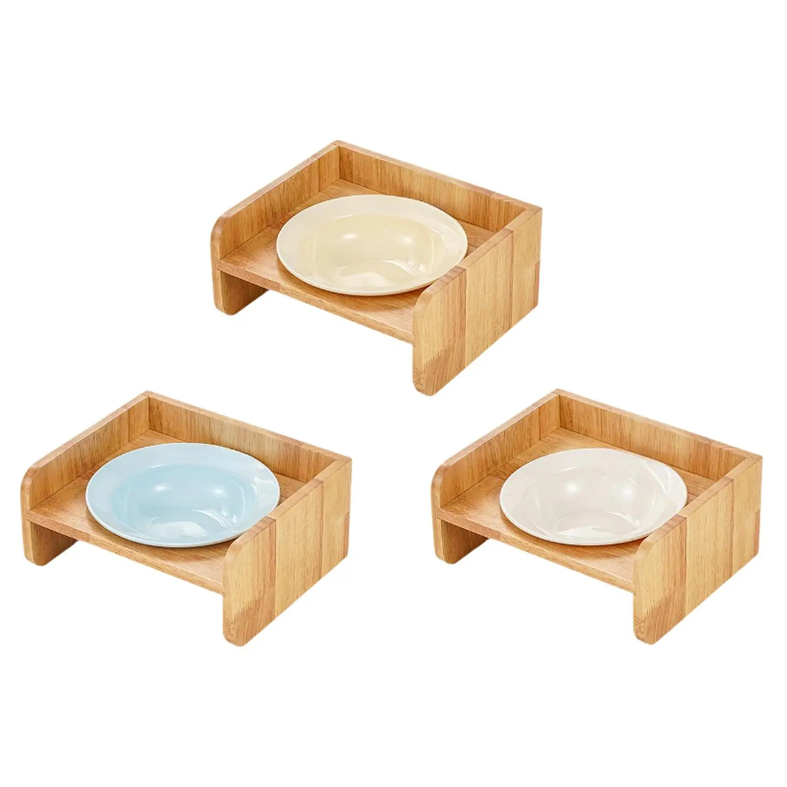 

Pottery Cat Bowl Pet Feeder Bowl Wooden Rack Easy Clean Anti Vomiting Non Slip