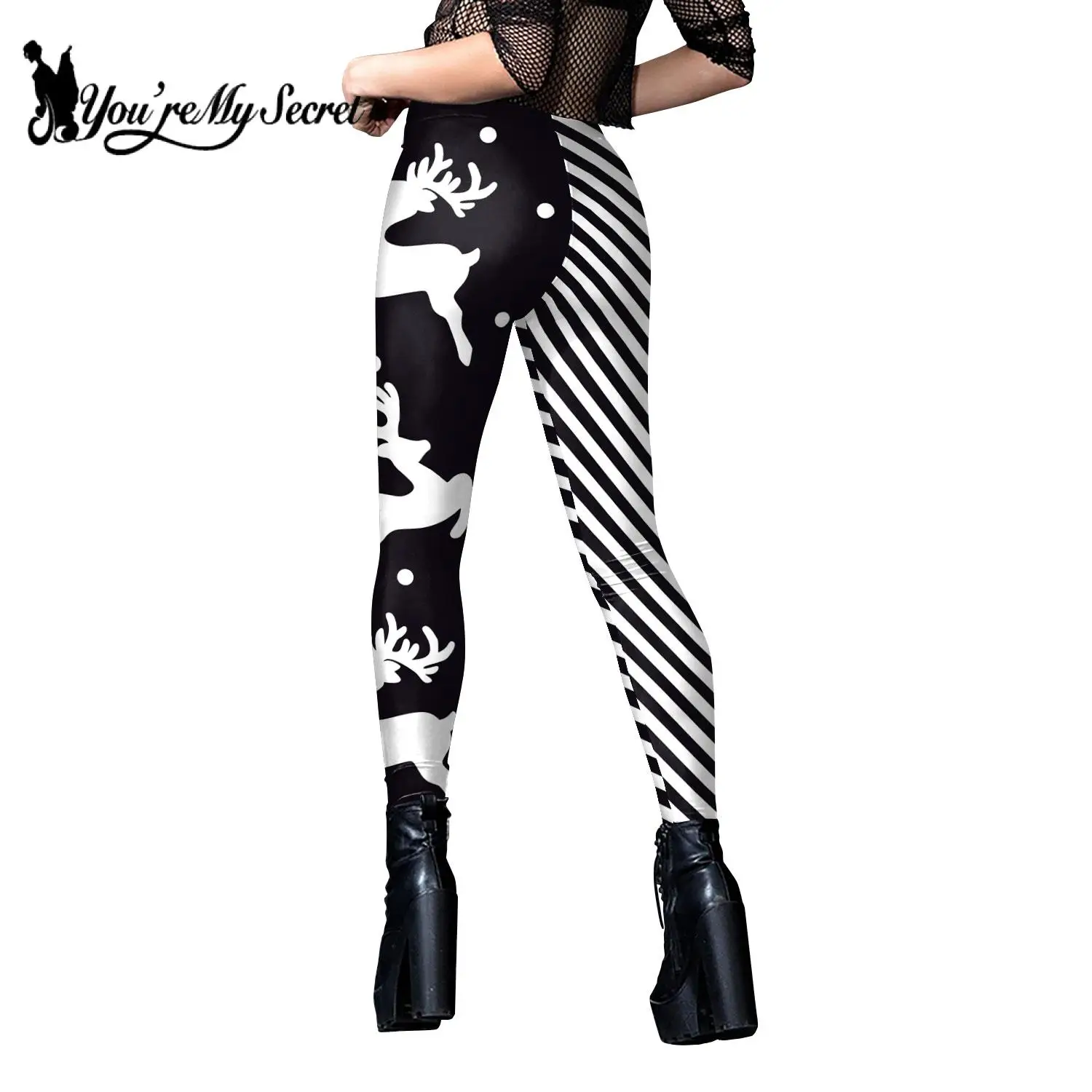 

[You're My Secret] Christmas Leggings for Women Sexy Santa Claus Print Holiday Party Pants Female Funny Elastic Tights Trousers