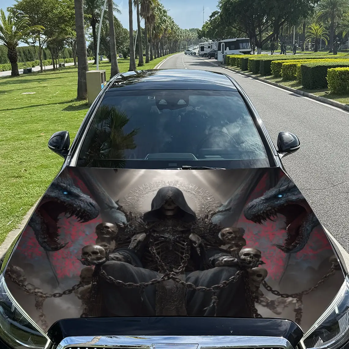 

Thrilling Skull Reaper Pattern car hood stickers, waterproof self-adhesive, scratch resistant, easy to stick, durable car PVC st