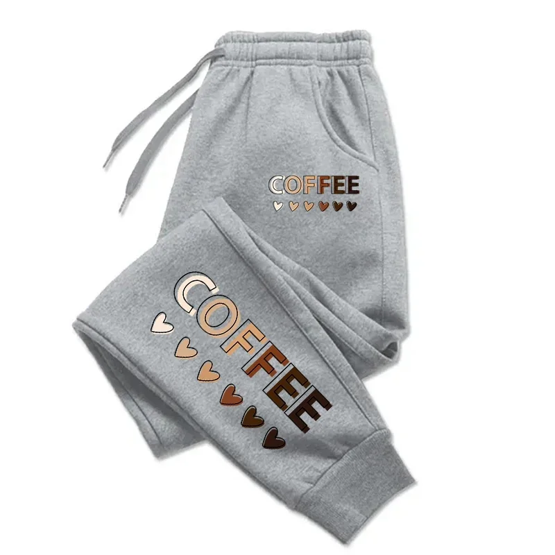 Coffee And Love Pattern Printing Women'S Casual Basic Pants Versatile Pocket Fashion Trendy Street Comfortable Sweatpants Female