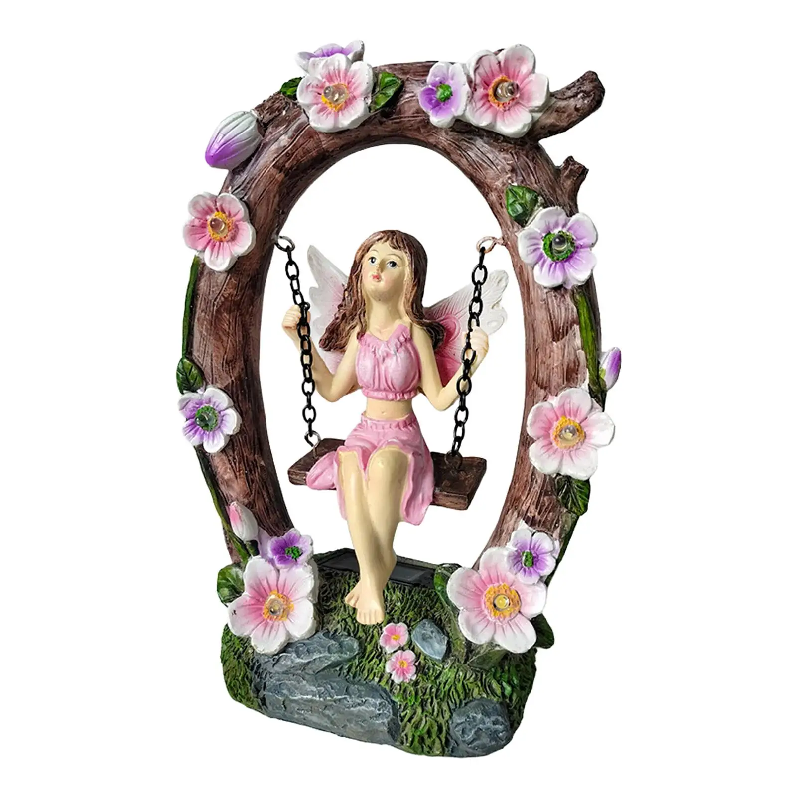 Resin Fairy Outdoor Sculpture Solar Garden Figurine Waterproof Decorative Light Craft for Courtyard