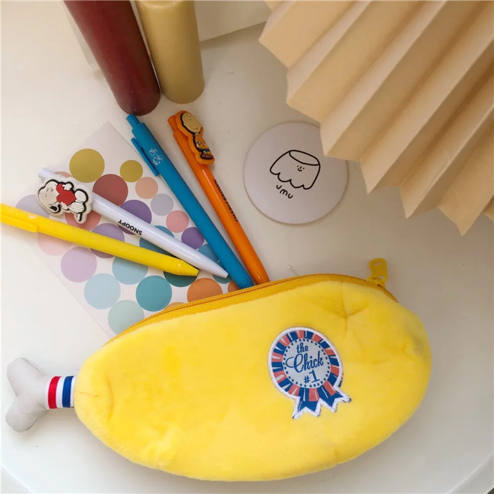 Frango Perna De Pelúcia Pencil Bag, Banana Shape Pencil Case, Saco de maquiagem cosmético de grande capacidade, Artigos de papelaria, Presente