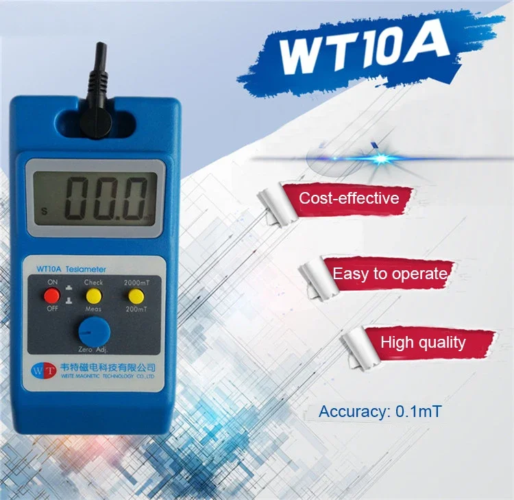 WT10A مقياس المغناطيسي السطحي اختبار المجال المغناطيسي غاوسميتر جيجيتال غاوس متر تسلا 0 ~ 2000mT مقياس الجريان Ns وظيفة مع التحقيق