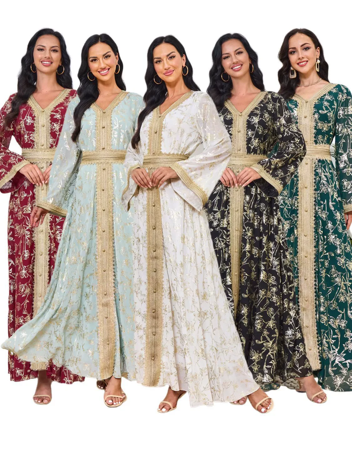 

Dubai Evening Dress, Muslim Luxury Fashion Women's Dress, Scratch Flower Hot Stamping Fashion Islamic Ramadan Robe Dress