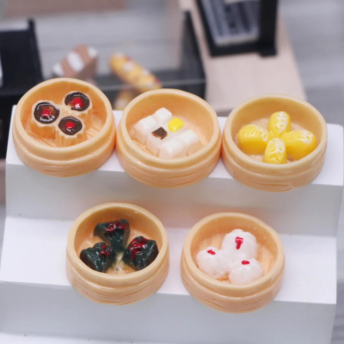 Juego de 5 unidades de casa de muñecas en miniatura, simulación china, postre dulce, comida, pastel, modelo de cocina, comedor, decoración de fiesta para niños